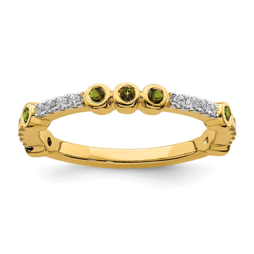 2mm 14k Yellow Gold Peridot &amp; .08 Ctw Diamond Stackable Band, Item R11378 by The Black Bow Jewelry Co.