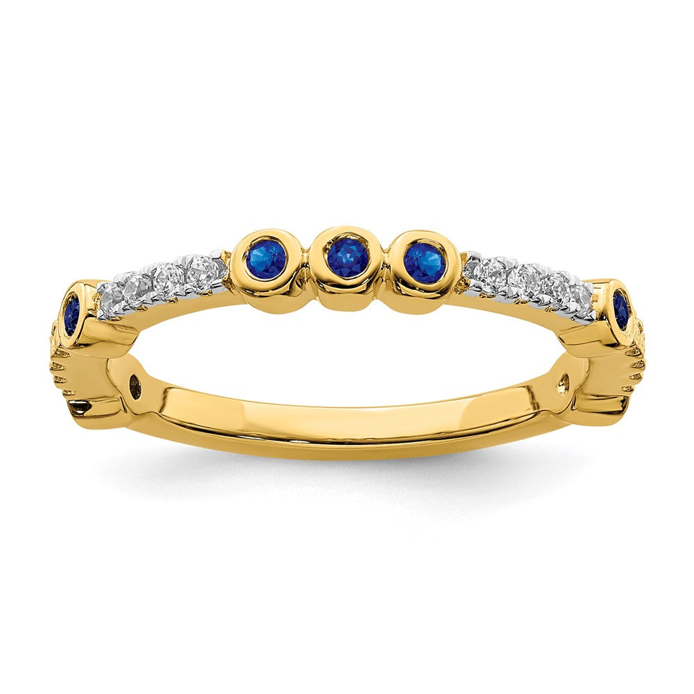 2mm 14k Yellow Gold Created Sapphire &amp; .08 Ctw Diamond Stackable Band, Item R11379 by The Black Bow Jewelry Co.