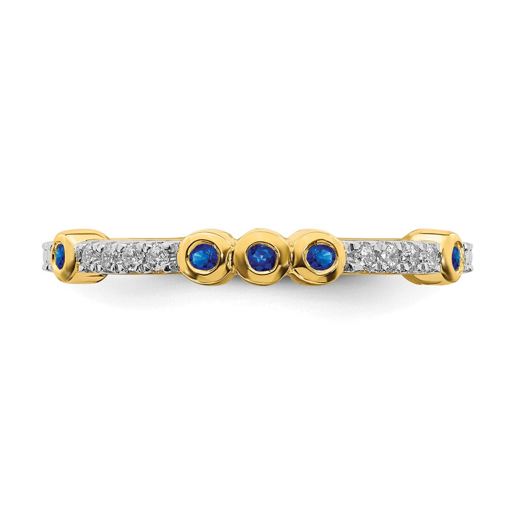 Alternate view of the 2mm 14k Yellow Gold Created Sapphire &amp; .08 Ctw Diamond Stackable Band by The Black Bow Jewelry Co.