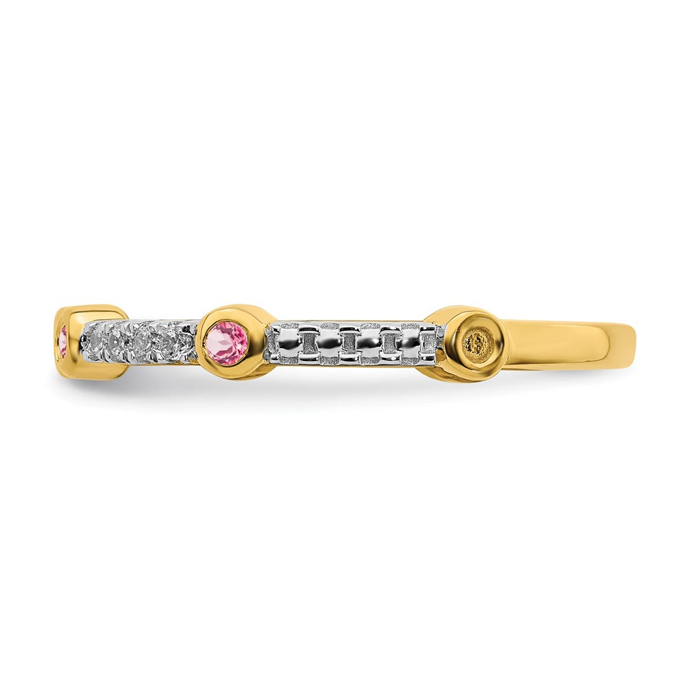 Alternate view of the 2mm 14k Yellow Gold Pink Tourmaline &amp; .08 Ctw Diamond Stackable Band by The Black Bow Jewelry Co.