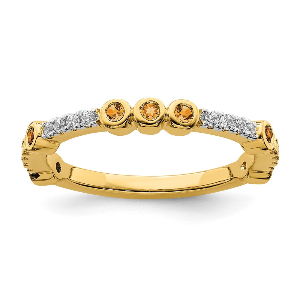 2mm 14k Yellow Gold Citrine &amp; .08 Ctw Diamond Stackable Band, Item R11381 by The Black Bow Jewelry Co.