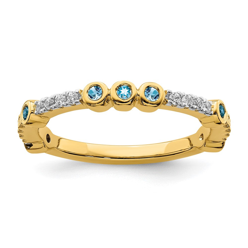 2mm 14k Yellow Gold Blue Topaz &amp; .08 Ctw Diamond Stackable Band, Item R11382 by The Black Bow Jewelry Co.