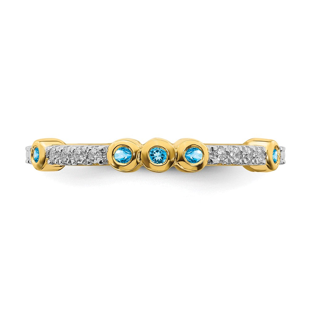 Alternate view of the 2mm 14k Yellow Gold Blue Topaz &amp; .08 Ctw Diamond Stackable Band by The Black Bow Jewelry Co.