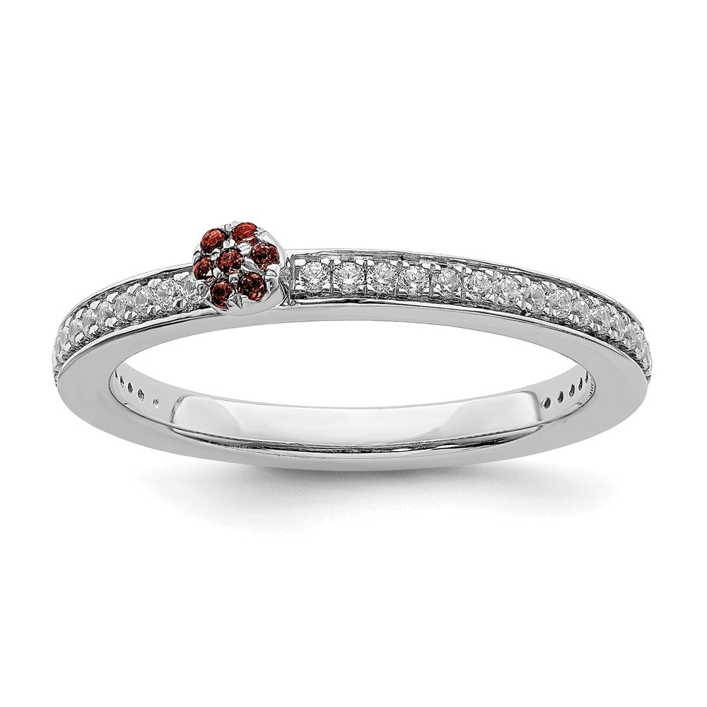 14k White Gold, Garnet &amp; 1/8 Ctw Diamond Stackable Ring, Item R11383 by The Black Bow Jewelry Co.