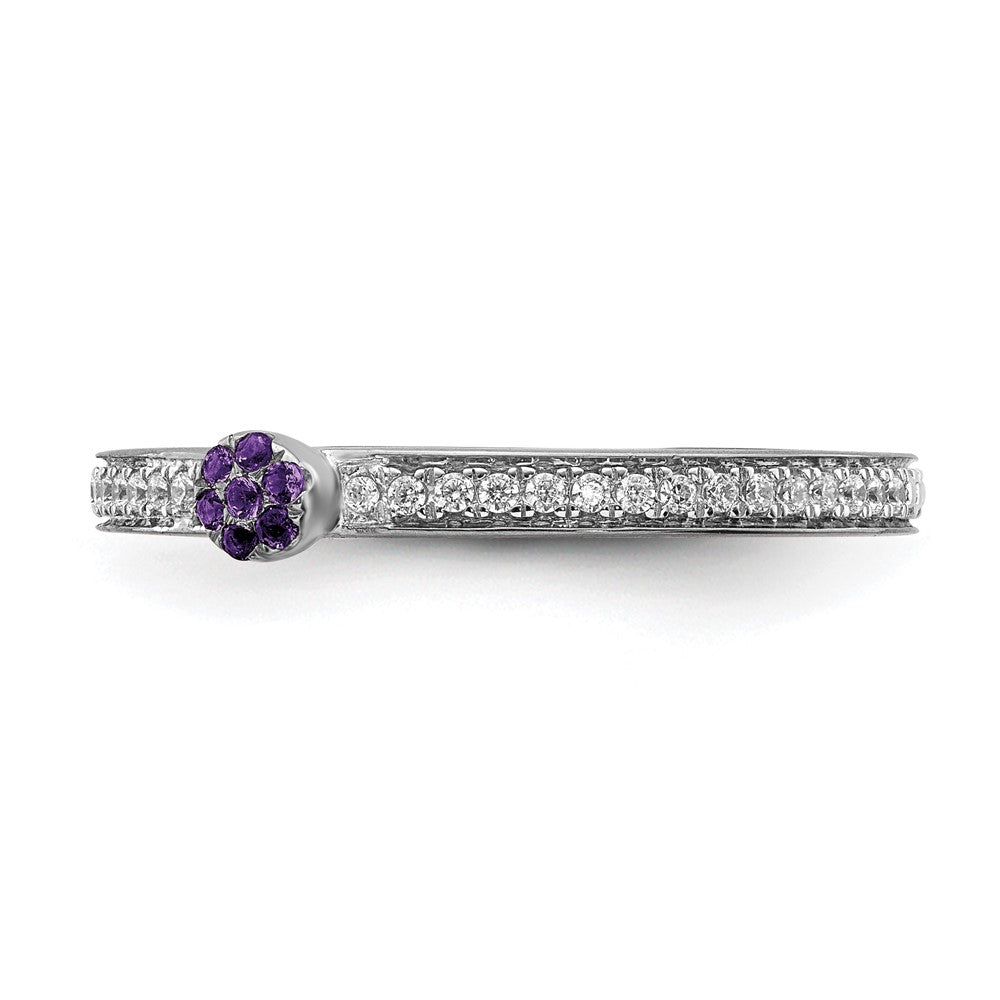 Alternate view of the 14k White Gold, Amethyst &amp; 1/8 Ctw Diamond Stackable Ring by The Black Bow Jewelry Co.