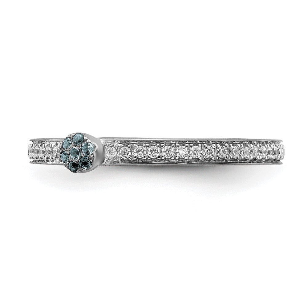Alternate view of the 14k White Gold, Aquamarine &amp; 1/8 Ctw Diamond Stackable Ring by The Black Bow Jewelry Co.