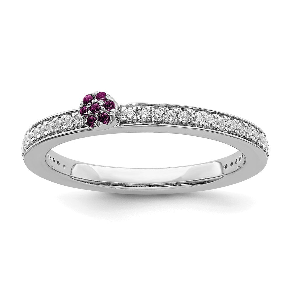 14k White Gold, Rhodolite Garnet &amp; 1/8 Ctw Diamond Stackable Ring, Item R11388 by The Black Bow Jewelry Co.