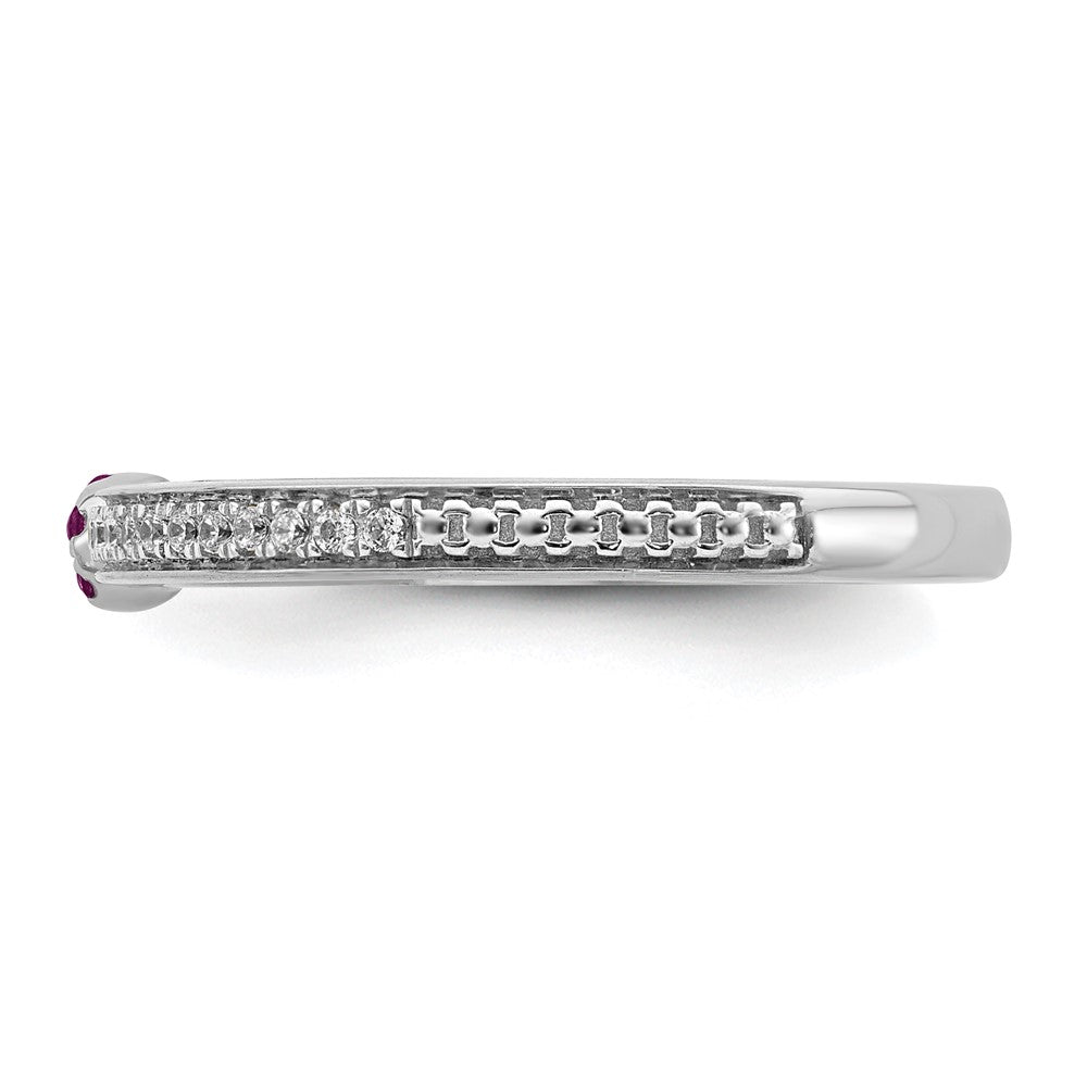 Alternate view of the 14k White Gold, Rhodolite Garnet &amp; 1/8 Ctw Diamond Stackable Ring by The Black Bow Jewelry Co.