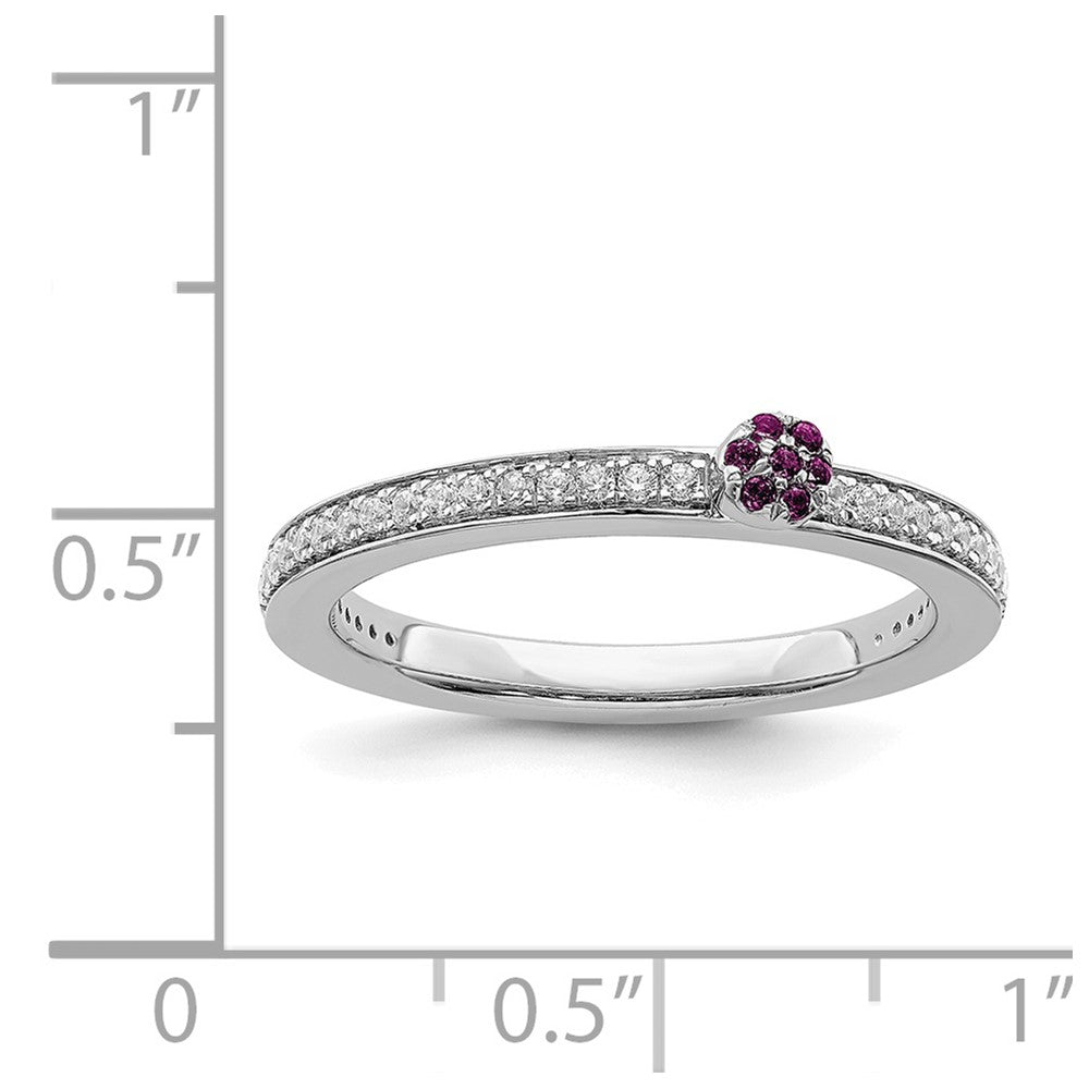 Alternate view of the 14k White Gold, Rhodolite Garnet &amp; 1/8 Ctw Diamond Stackable Ring by The Black Bow Jewelry Co.