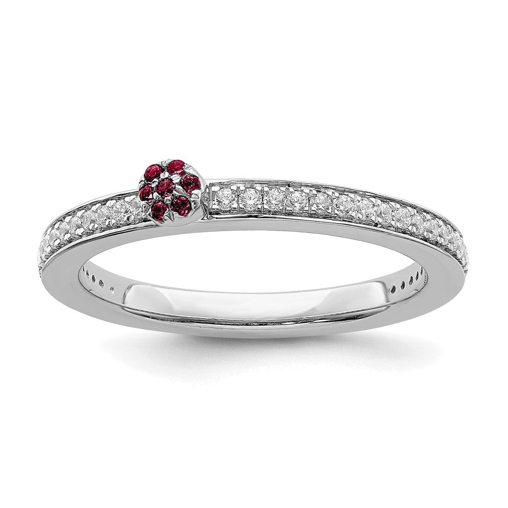 14k White Gold, Created Ruby &amp; 1/8 Ctw Diamond Stackable Ring, Item R11389 by The Black Bow Jewelry Co.