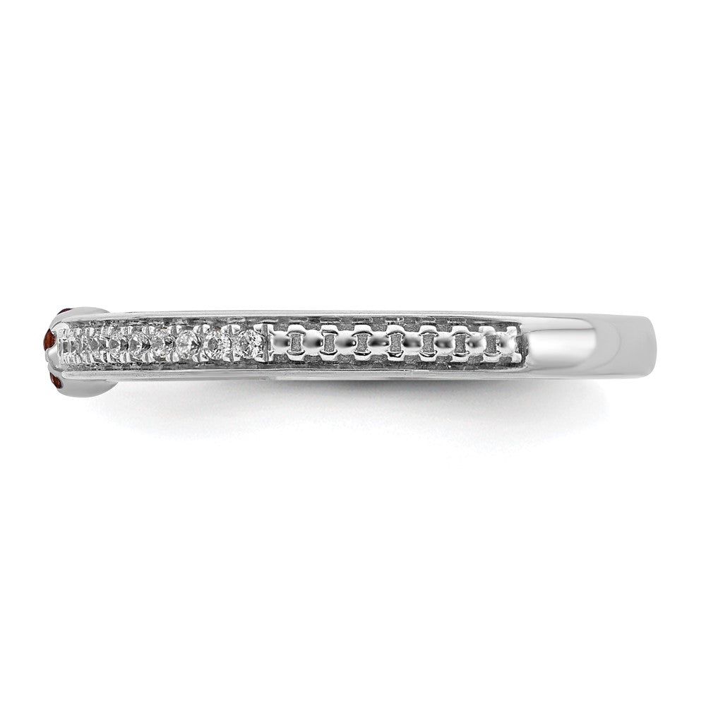 Alternate view of the 14k White Gold, Created Ruby &amp; 1/8 Ctw Diamond Stackable Ring by The Black Bow Jewelry Co.
