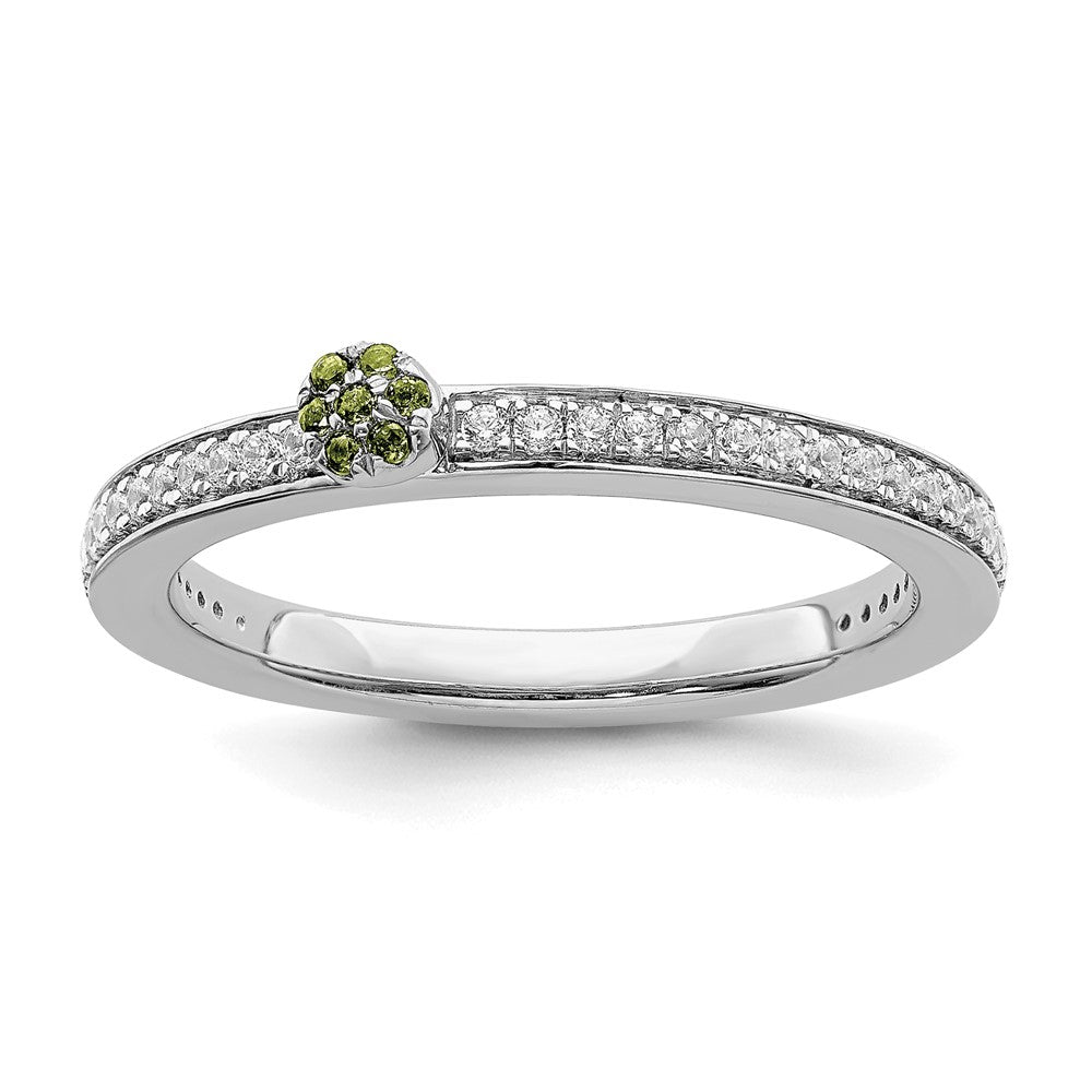 14k White Gold, Peridot &amp; 1/8 Ctw Diamond Stackable Ring, Item R11390 by The Black Bow Jewelry Co.