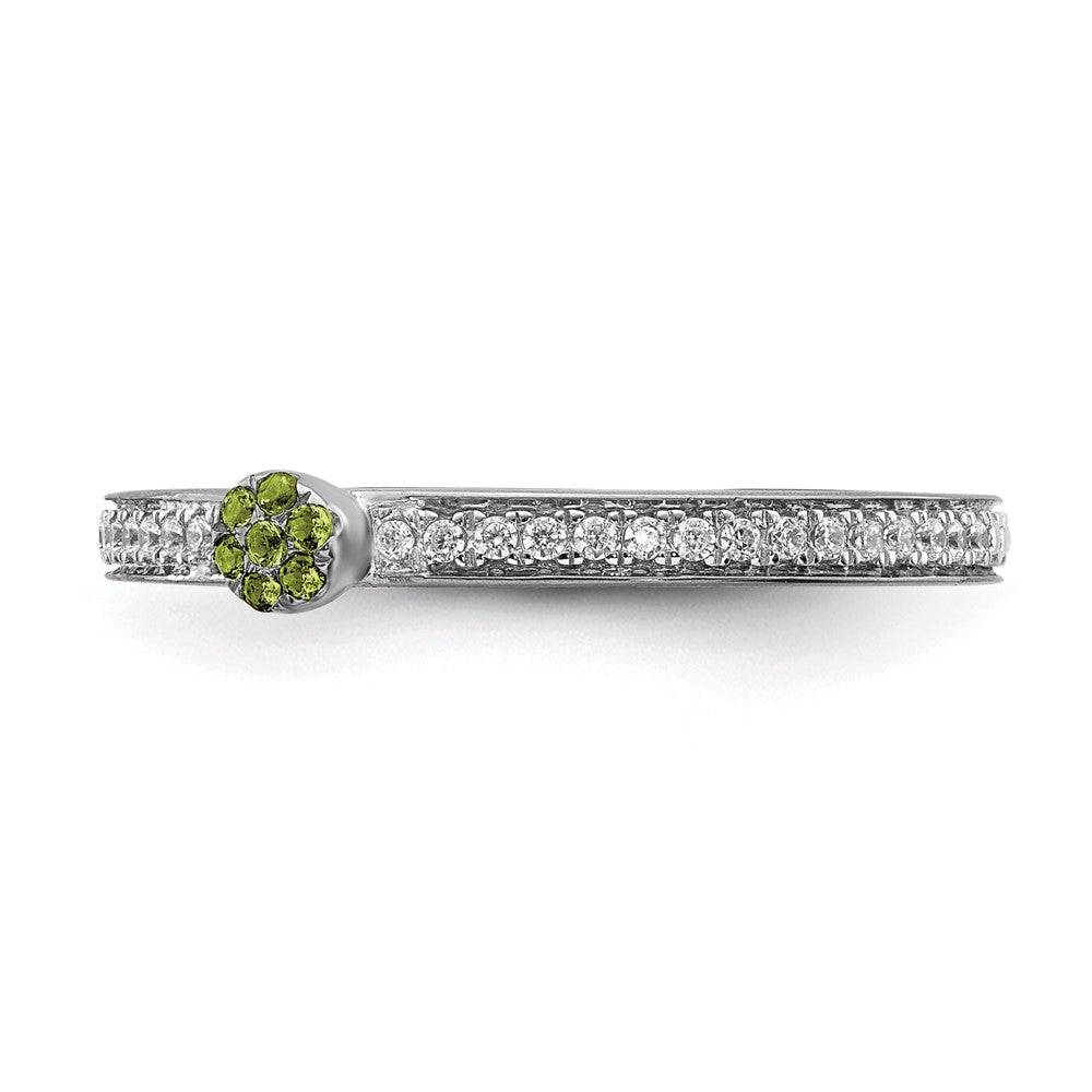 Alternate view of the 14k White Gold, Peridot &amp; 1/8 Ctw Diamond Stackable Ring by The Black Bow Jewelry Co.