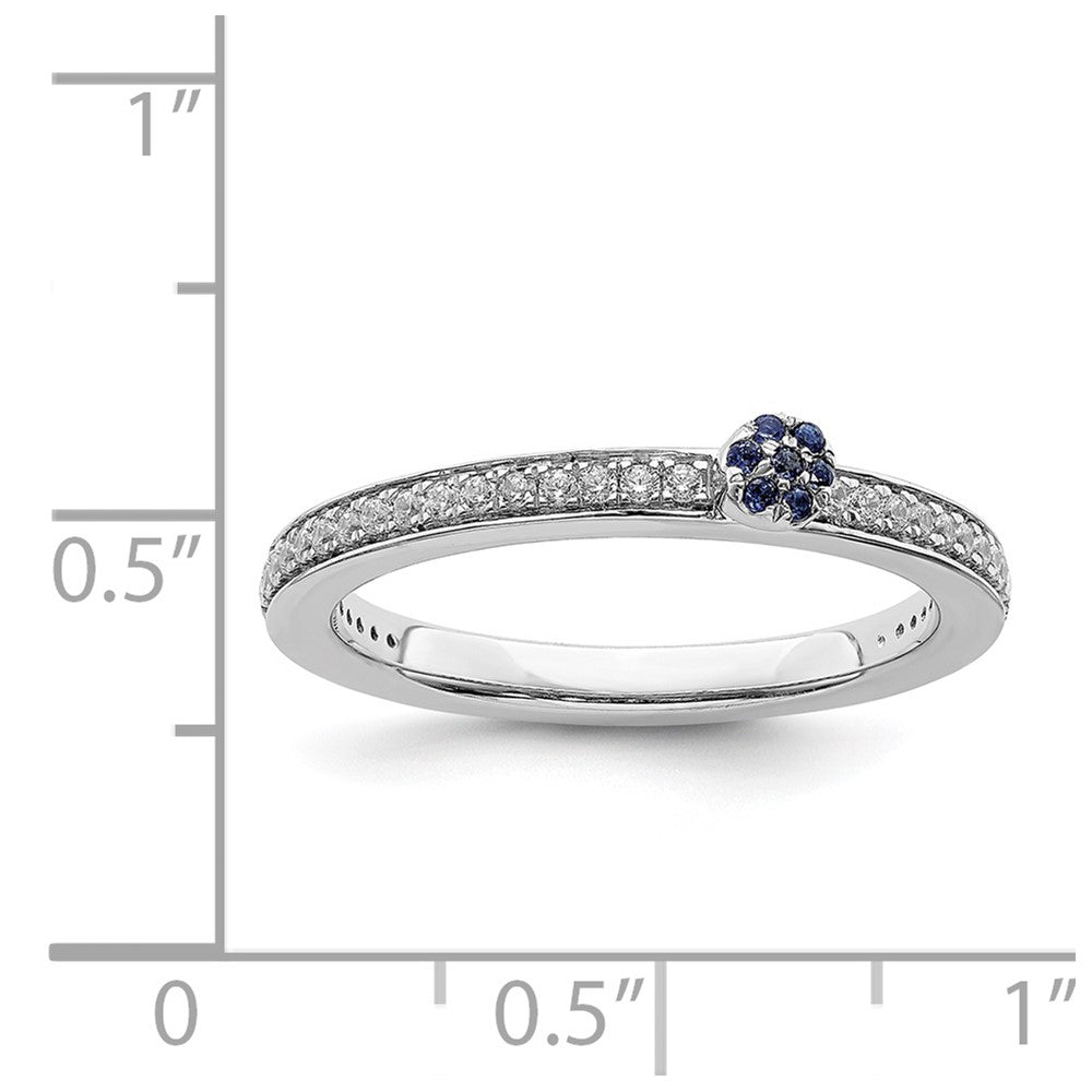 Alternate view of the 14k White Gold, Created Sapphire &amp; 1/8 Ctw Diamond Stackable Ring by The Black Bow Jewelry Co.