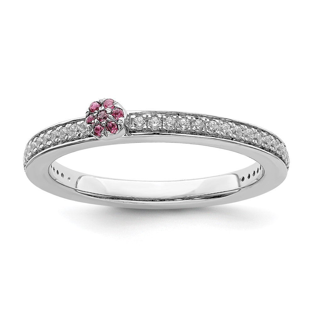 14k White Gold, Pink Tourmaline & 1/8 Ctw Diamond Stackable Ring, Item R11392 by The Black Bow Jewelry Co.