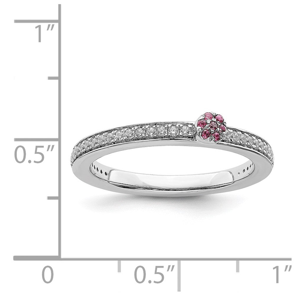 Alternate view of the 14k White Gold, Pink Tourmaline &amp; 1/8 Ctw Diamond Stackable Ring by The Black Bow Jewelry Co.
