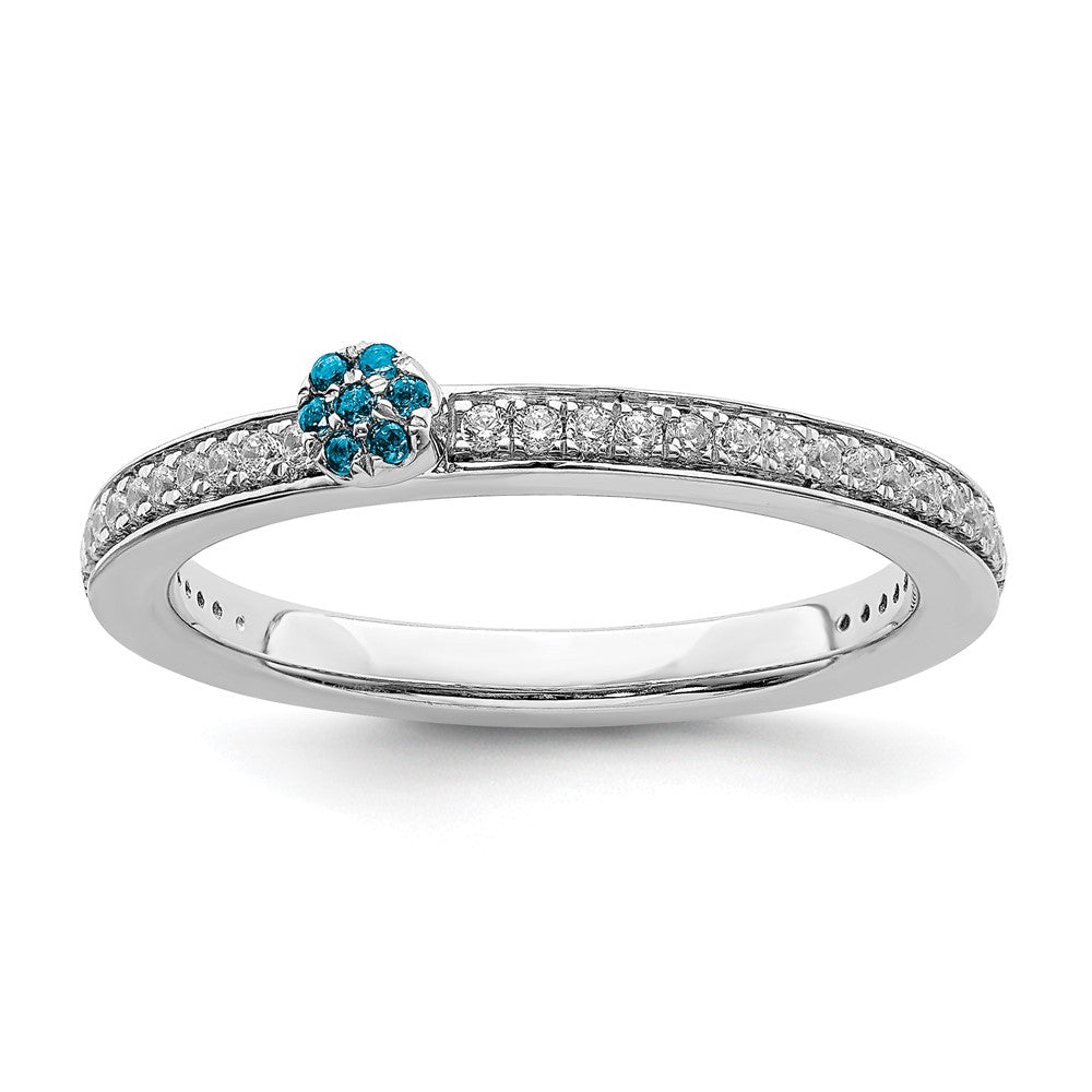 14k White Gold, Blue Topaz & 1/8 Ctw Diamond Stackable Ring, Item R11394 by The Black Bow Jewelry Co.