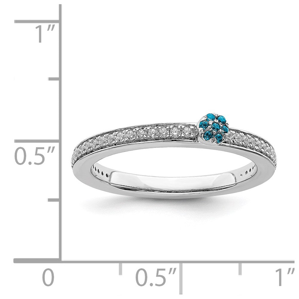 Alternate view of the 14k White Gold, Blue Topaz &amp; 1/8 Ctw Diamond Stackable Ring by The Black Bow Jewelry Co.