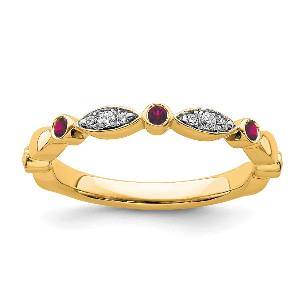 14k Yellow Gold Created Ruby &amp; .05 Ctw Diamond Stackable Band, Item R11397 by The Black Bow Jewelry Co.