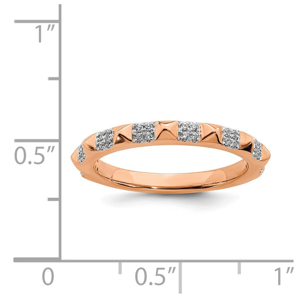 Alternate view of the 2.25mm 14k Rose Gold 1/8 Ctw Diamond Stackable Pyramid Band by The Black Bow Jewelry Co.