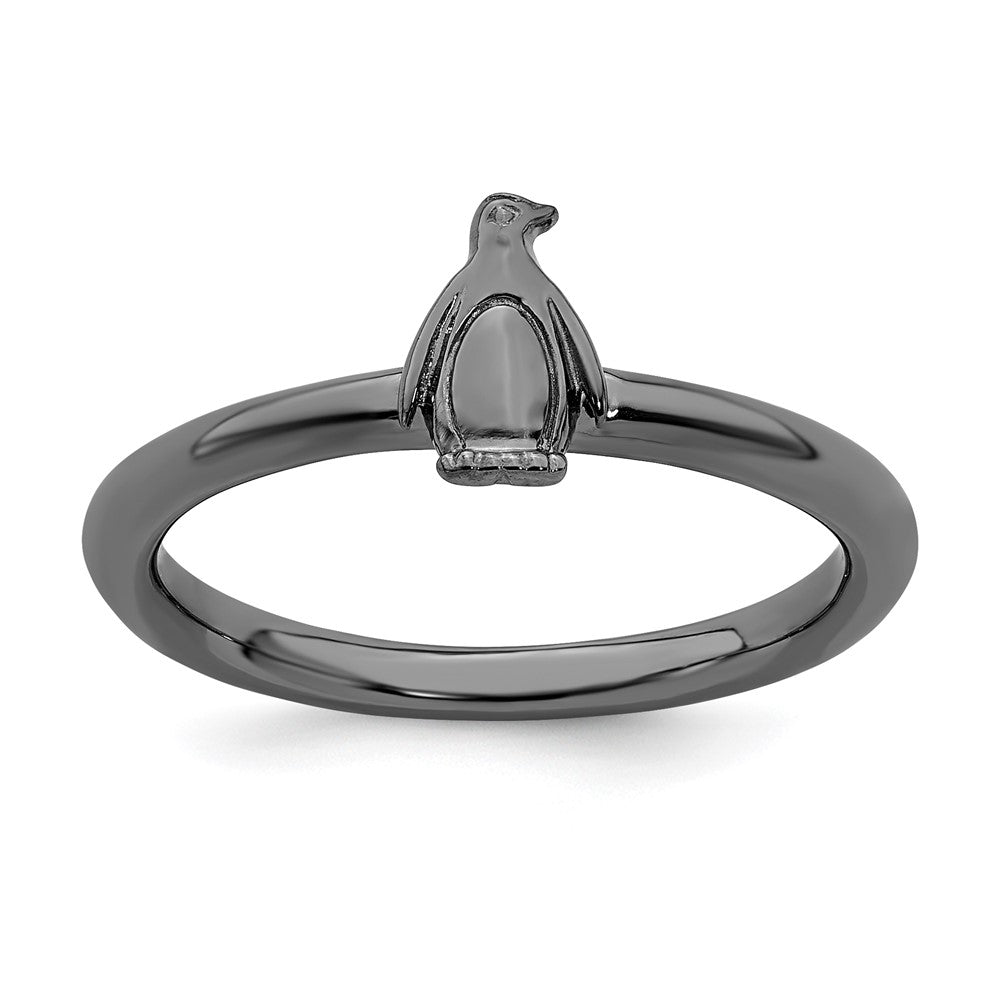 Black Plated Sterling Silver Stackable Penguin Ring, Item R11420 by The Black Bow Jewelry Co.