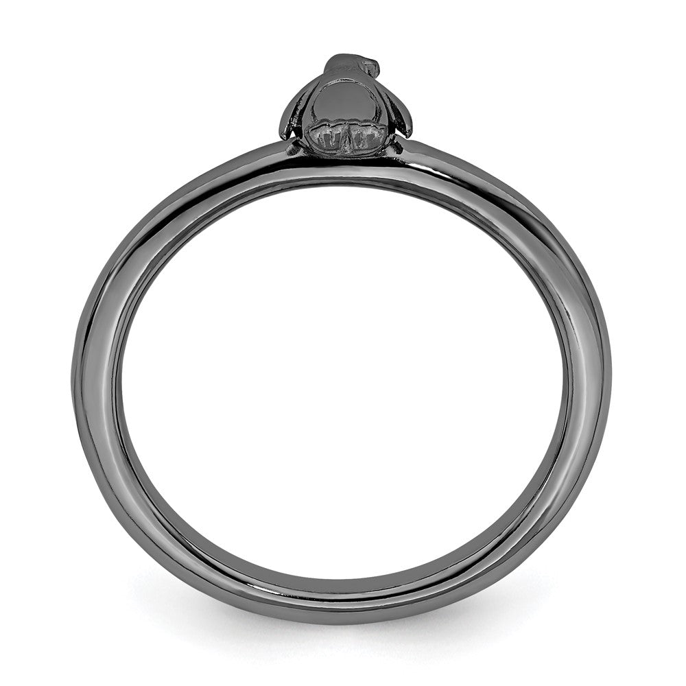 Alternate view of the Black Plated Sterling Silver Stackable Penguin Ring by The Black Bow Jewelry Co.
