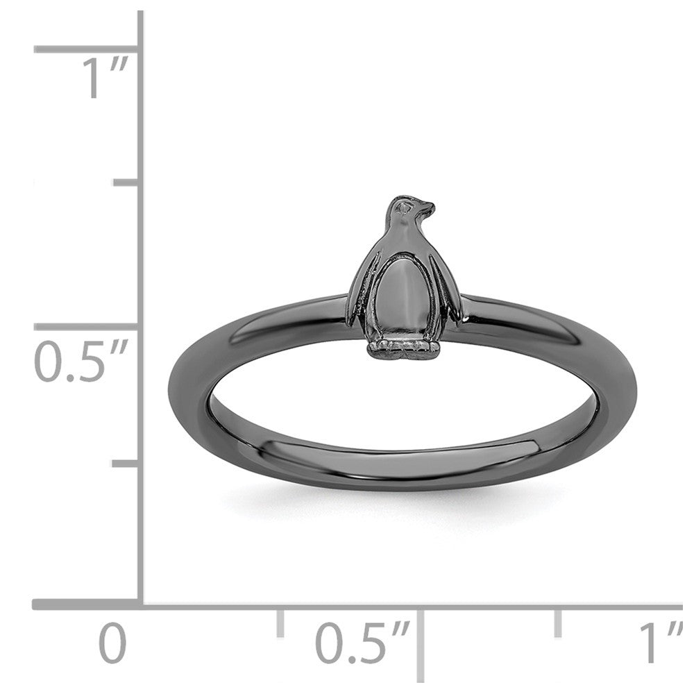 Alternate view of the Black Plated Sterling Silver Stackable Penguin Ring by The Black Bow Jewelry Co.