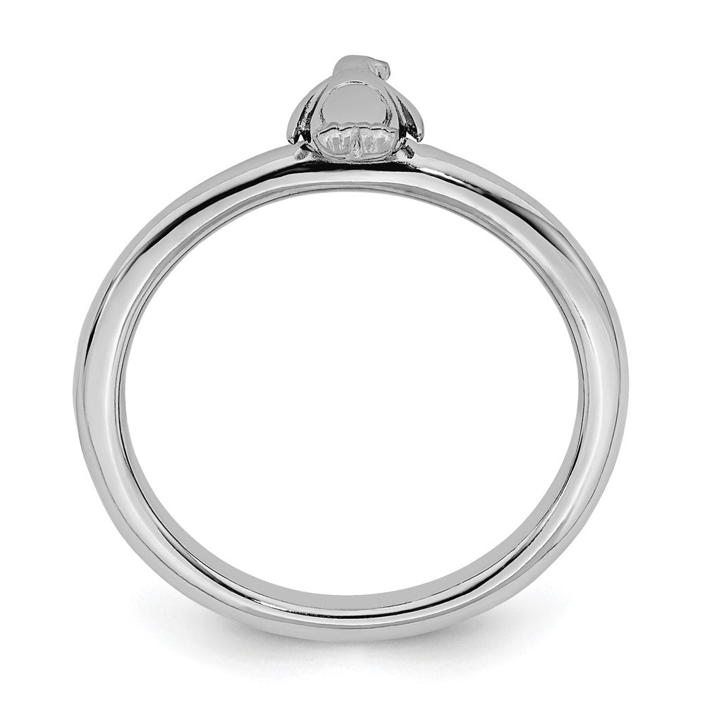 Alternate view of the Rhodium Plated Sterling Silver Stackable Penguin Ring by The Black Bow Jewelry Co.
