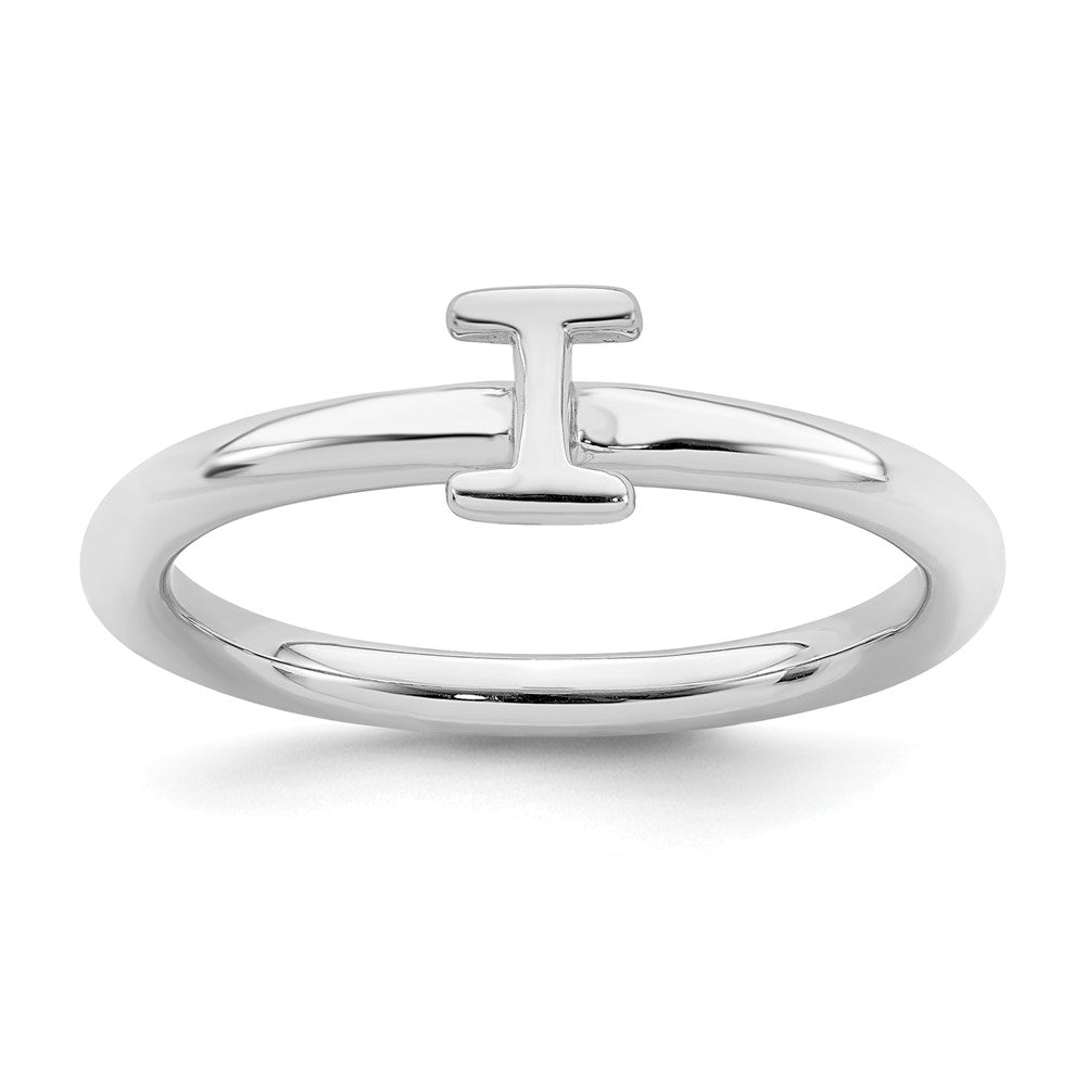 Rhodium Plated Sterling Silver Stackable Letter I Ring, Item R11422 by The Black Bow Jewelry Co.