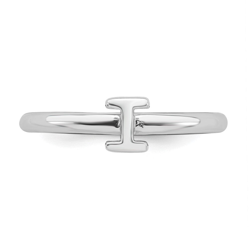 Alternate view of the Rhodium Plated Sterling Silver Stackable Letter I Ring by The Black Bow Jewelry Co.