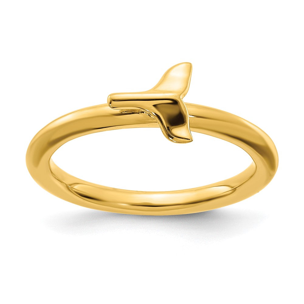 Sterling Silver 14k Yellow Gold Plated Stackable Whale Tail Ring, Item R11430 by The Black Bow Jewelry Co.
