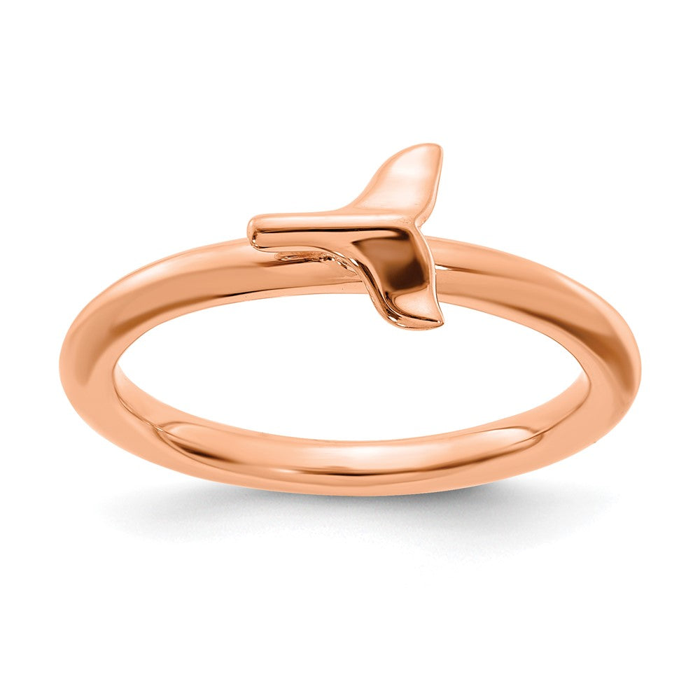 Sterling Silver 14k Rose Gold Plated Stackable Whale Tail Ring, Item R11432 by The Black Bow Jewelry Co.