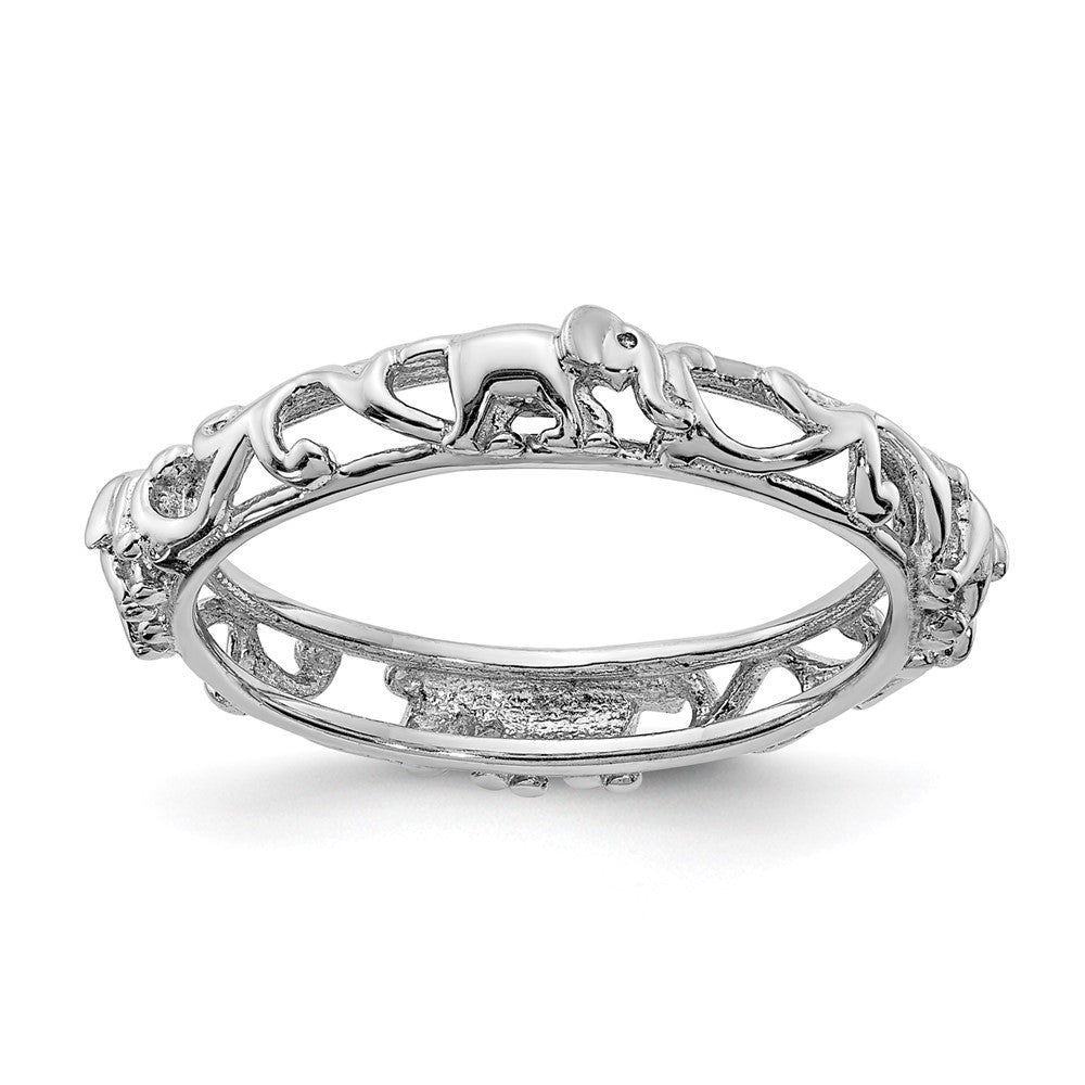3.5mm Sterling Silver Rhodium Plated Stackable Elephant Band, Item R11433 by The Black Bow Jewelry Co.