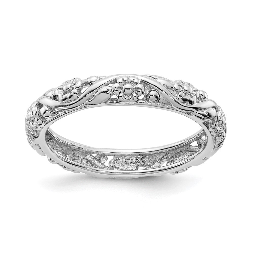 3.5mm Sterling Silver Rhodium Plated Stackable Floral Band, Item R11434 by The Black Bow Jewelry Co.