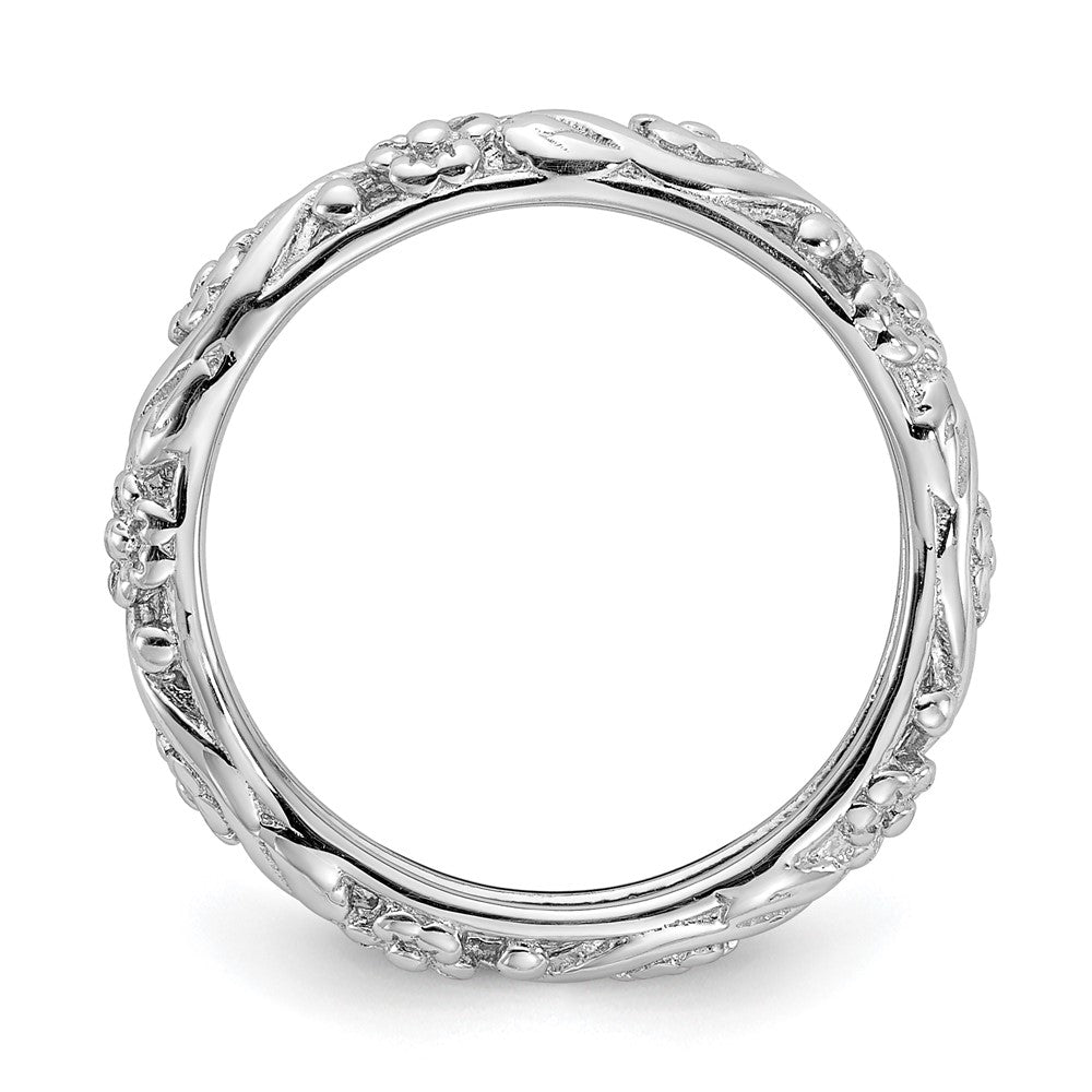 Alternate view of the 3.5mm Sterling Silver Rhodium Plated Stackable Floral Band by The Black Bow Jewelry Co.