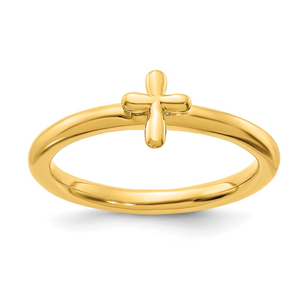 Sterling Silver 14k Yellow Gold Plated Stackable Cross Ring, Item R11436 by The Black Bow Jewelry Co.