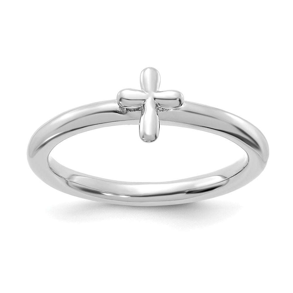 Sterling Silver Rhodium Plated Stackable Cross Ring, Item R11437 by The Black Bow Jewelry Co.