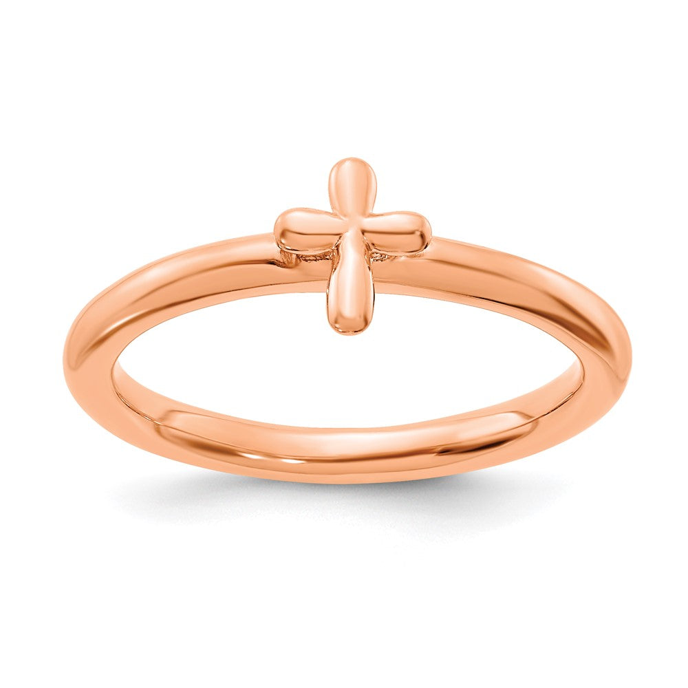 Sterling Silver 14k Rose Gold Plated Stackable Cross Ring, Item R11438 by The Black Bow Jewelry Co.