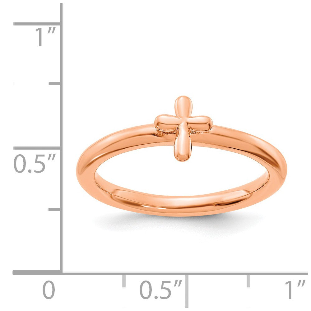 Alternate view of the Sterling Silver 14k Rose Gold Plated Stackable Cross Ring by The Black Bow Jewelry Co.