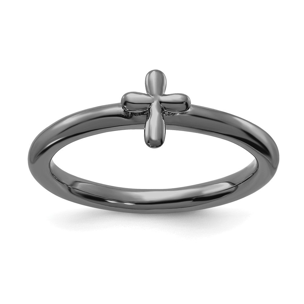 Sterling Silver Black Ruthenium Plated Stackable Cross Ring, Item R11439 by The Black Bow Jewelry Co.