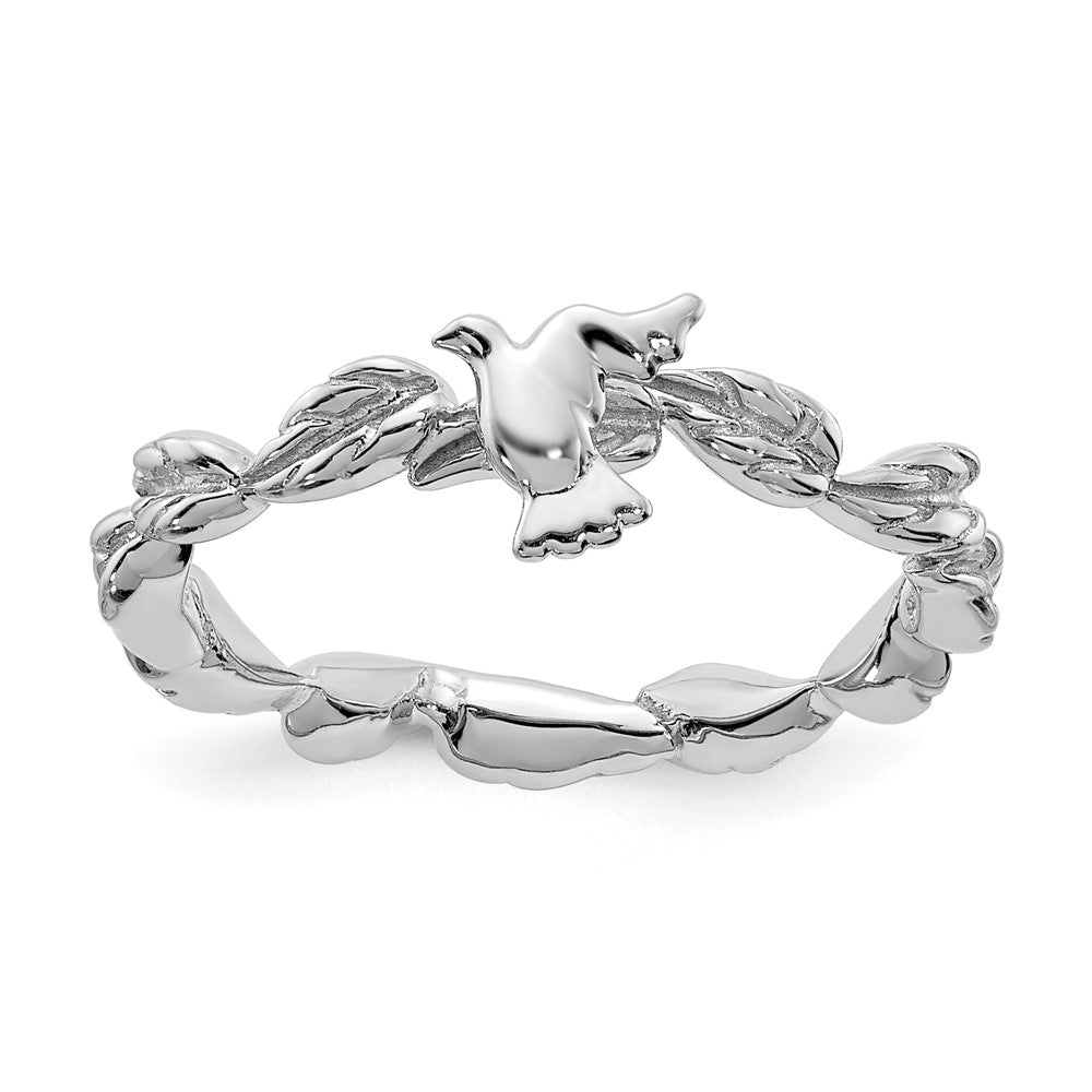 Sterling Silver Rhodium Plated Stackable Dove Ring, Item R11440 by The Black Bow Jewelry Co.