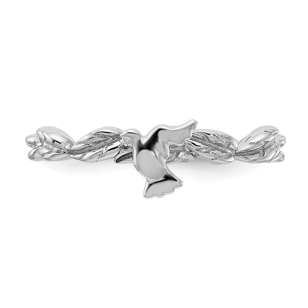 Alternate view of the Sterling Silver Rhodium Plated Stackable Dove Ring by The Black Bow Jewelry Co.
