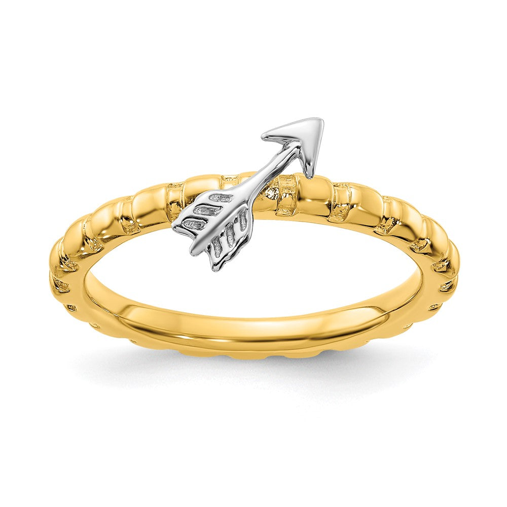 Sterling Silver 14k Yellow Gold &amp; Rhodium Plated Stack Arrow Ring, Item R11441 by The Black Bow Jewelry Co.
