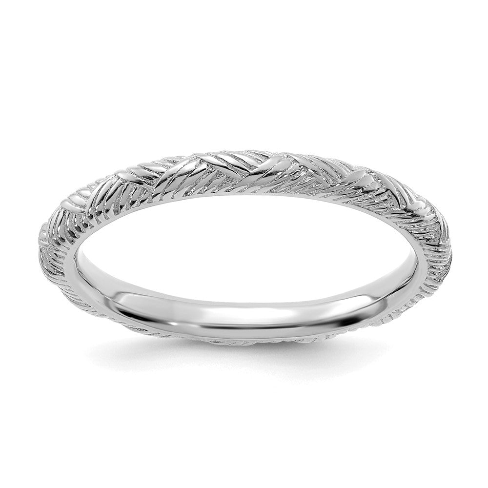 2.25mm Sterling Silver Rhodium Plated Basket Weave Stack Band, Item R11443 by The Black Bow Jewelry Co.