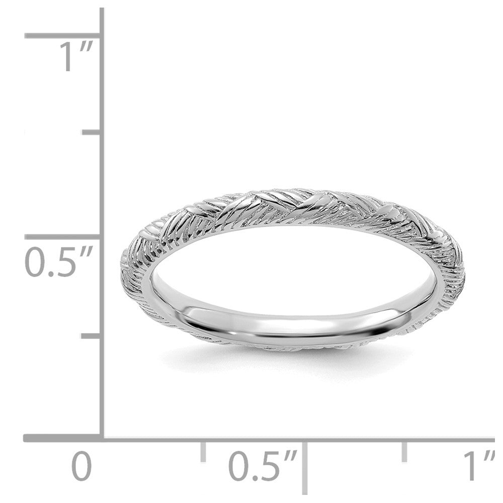 Alternate view of the 2.25mm Sterling Silver Rhodium Plated Basket Weave Stack Band by The Black Bow Jewelry Co.