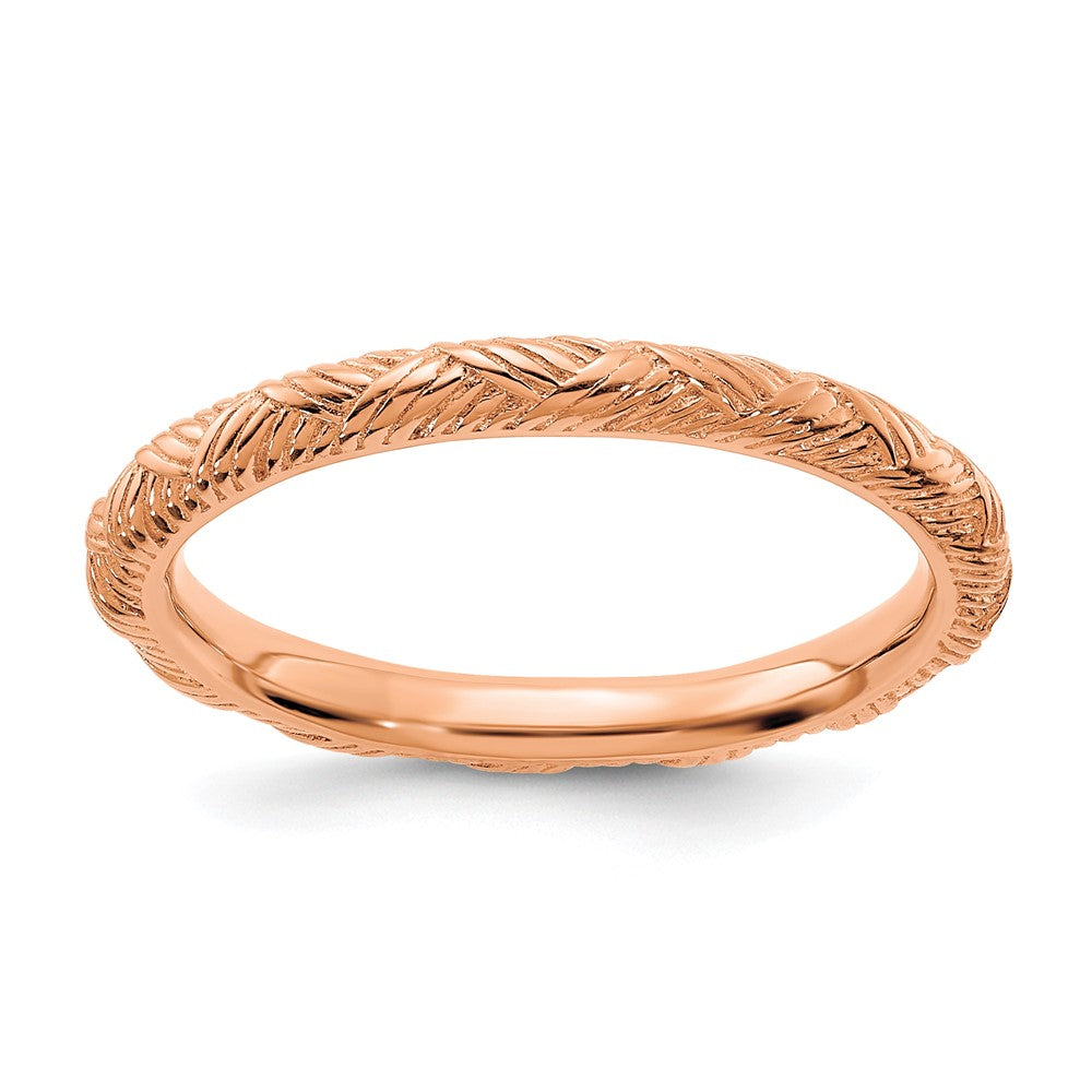 2.25mm Sterling Silver 14k Rose Gold Plated Basket Weave Stack Band, Item R11445 by The Black Bow Jewelry Co.