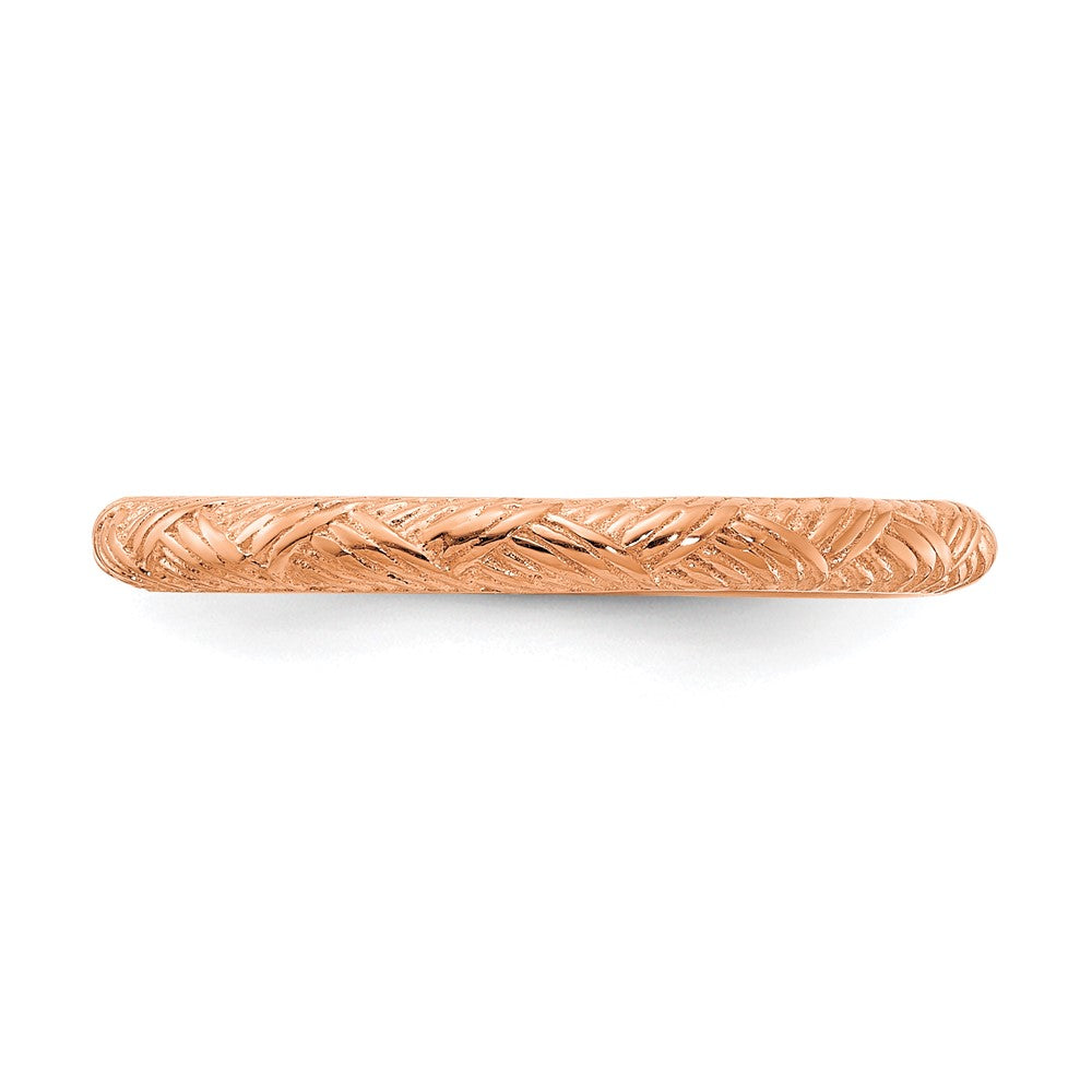 Alternate view of the 2.25mm Sterling Silver 14k Rose Gold Plated Basket Weave Stack Band by The Black Bow Jewelry Co.