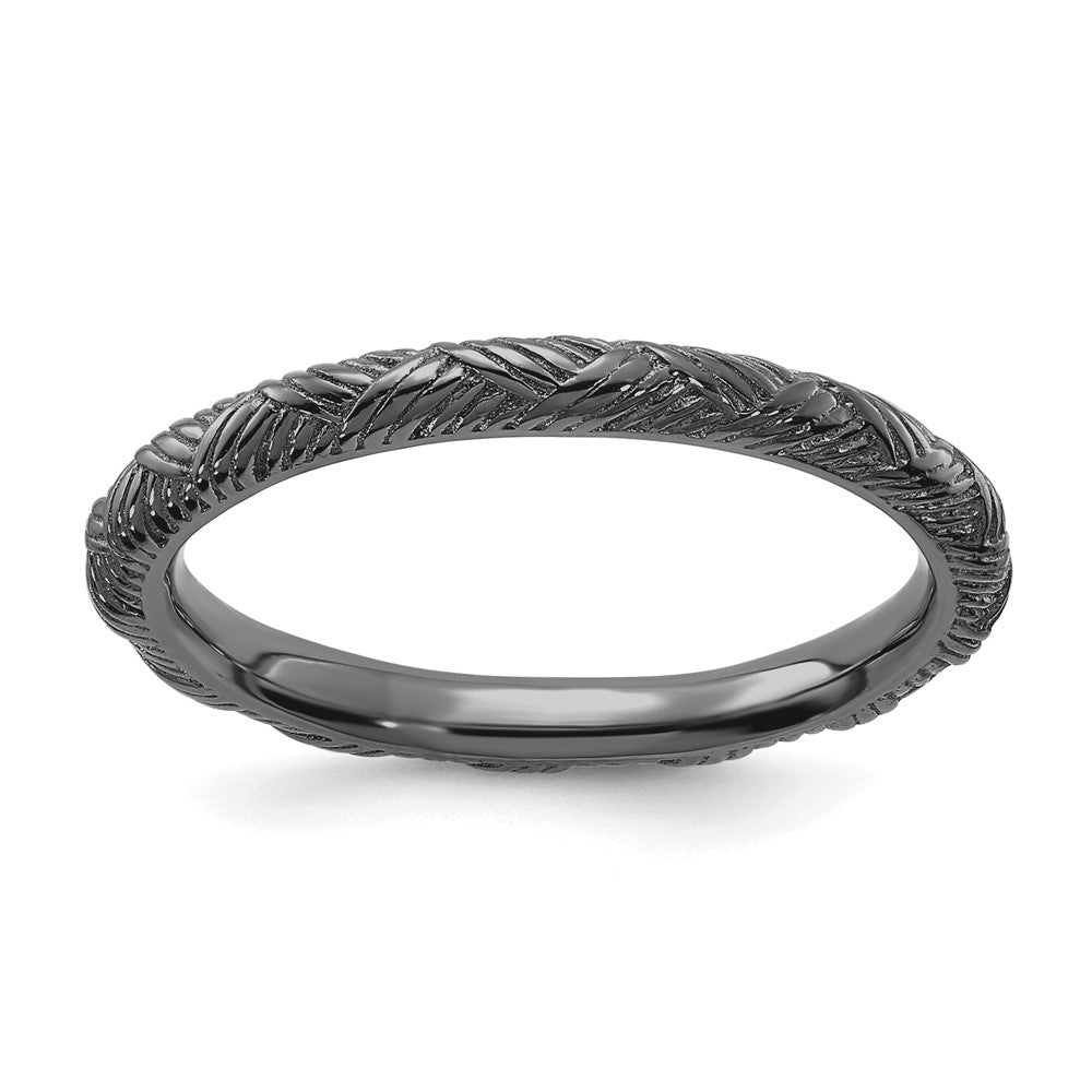 2.25mm Sterling Silver Black Ruthenium Plated Basket Weave Stack Band, Item R11446 by The Black Bow Jewelry Co.