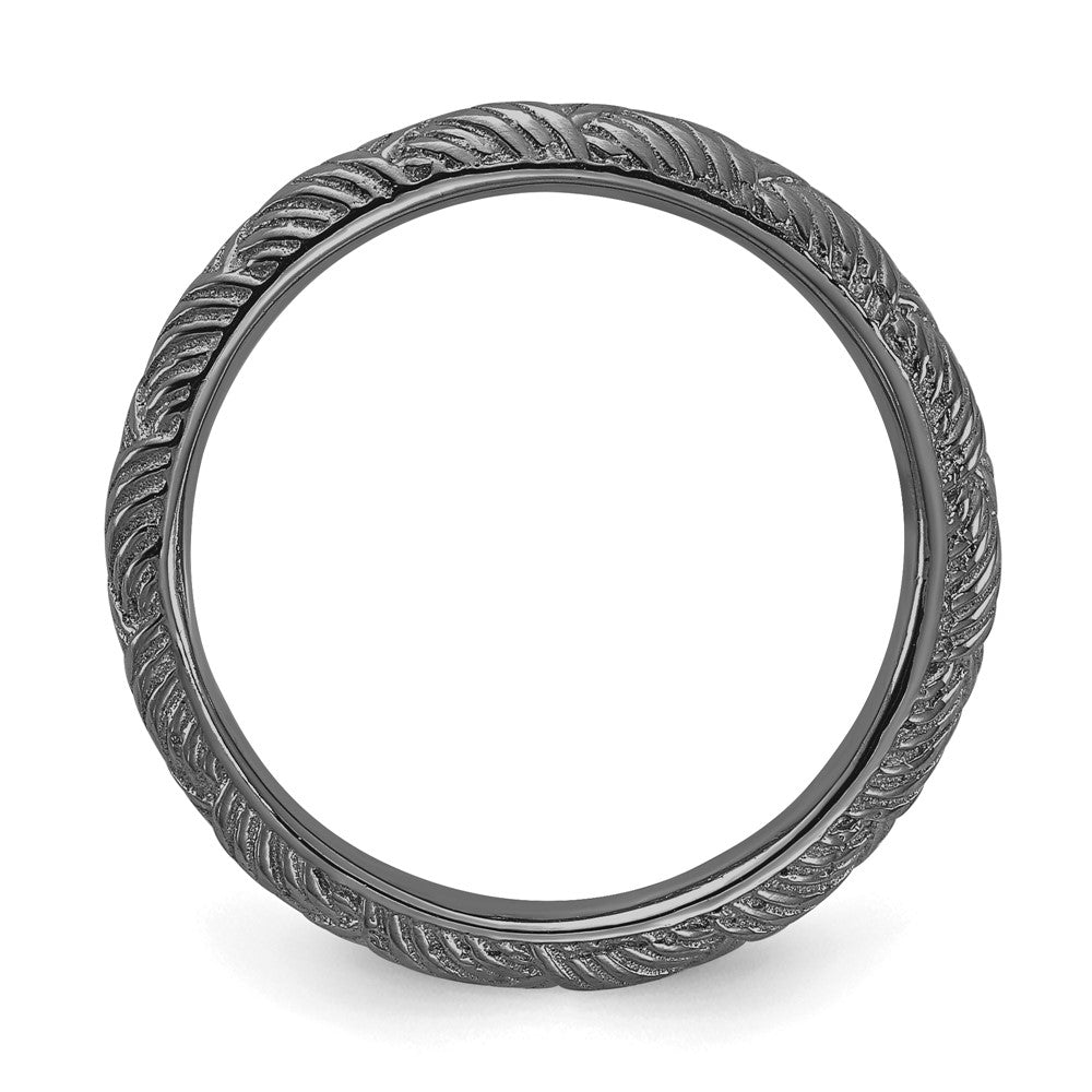 Alternate view of the 2.25mm Sterling Silver Black Ruthenium Plated Basket Weave Stack Band by The Black Bow Jewelry Co.