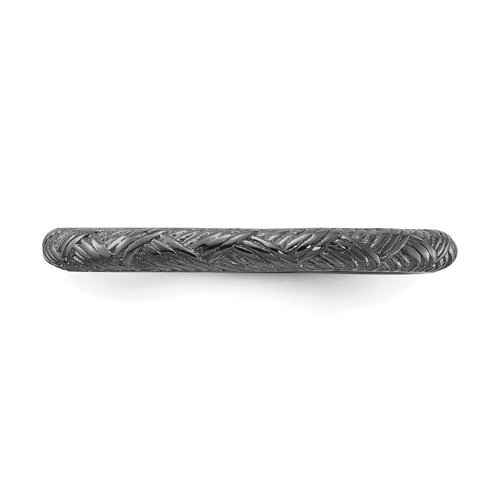 Alternate view of the 2.25mm Sterling Silver Black Ruthenium Plated Basket Weave Stack Band by The Black Bow Jewelry Co.